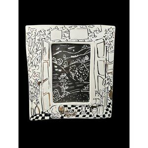 Anthropologie Windowview Frame BlackWhite Gold Ceramic Tabletop 4x6 Photo